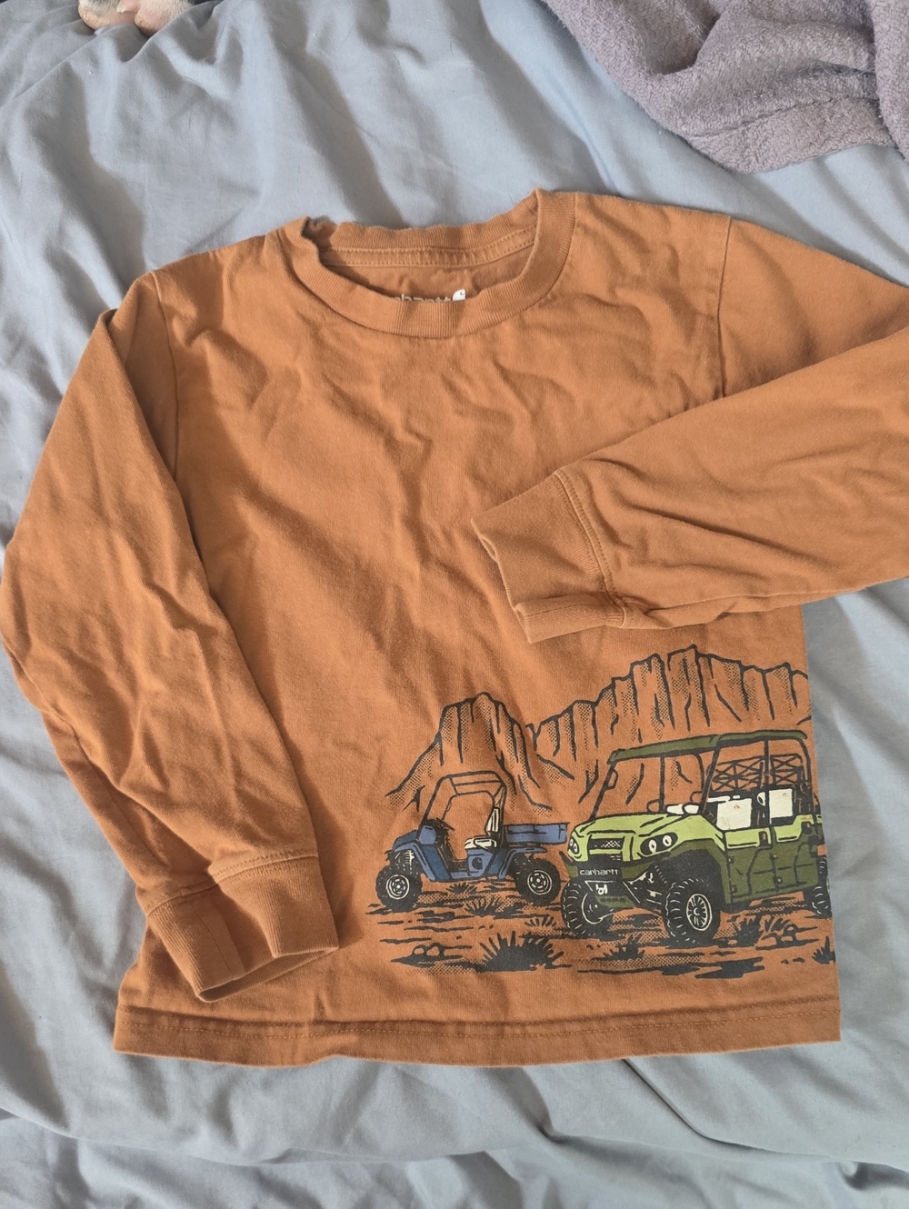 Carhartt Kids Long-Sleeve Tee in Rust with Off-Road Vehicle Graphic